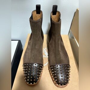 Christian Louboutin Dark Brown Suede Boots with Red Sole